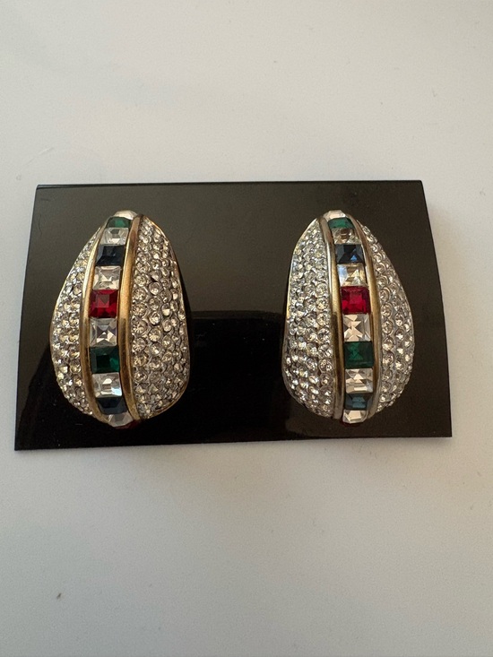 Jewelry - Vintage 80s Glam Rhinestone Clip-On Earrings | New on Card | Bold Statement